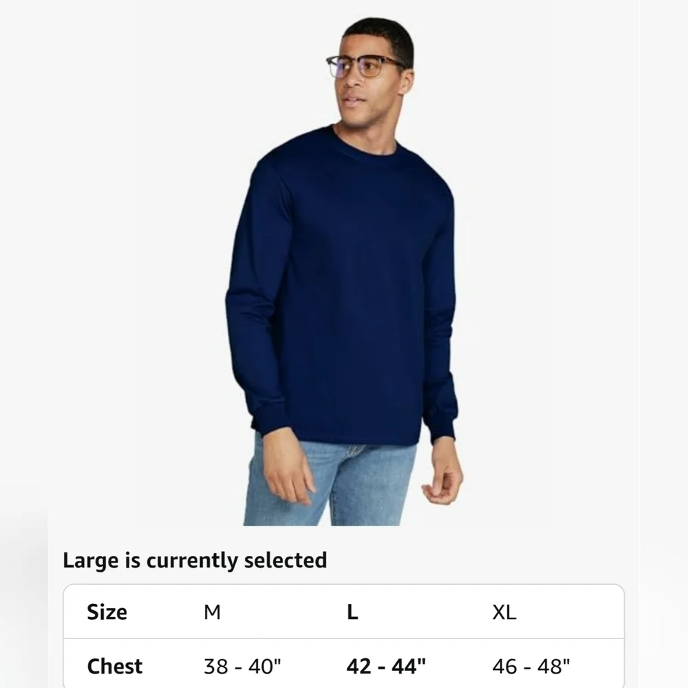 Gildan Adult Ultra Cotton Long Sleeve T-Shirt G2400 Navy (4 Pack) LARGE ONLY